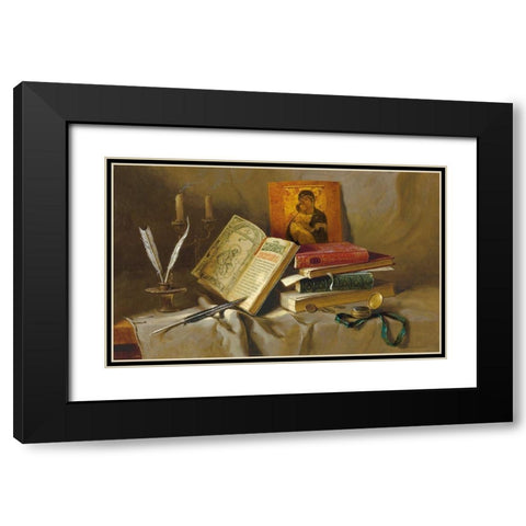 OLD BOOKS I Black Modern Wood Framed Art Print with Double Matting by Belkovskij, Igor