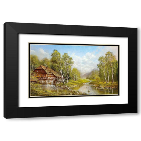 OLD MILL COTTAGE Black Modern Wood Framed Art Print with Double Matting by Glassl, Helmut