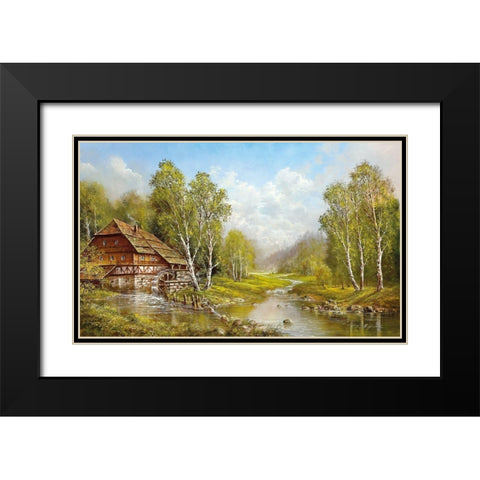 OLD MILL COTTAGE Black Modern Wood Framed Art Print with Double Matting by Glassl, Helmut