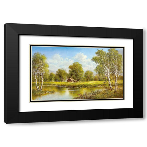 COTTAGE AT THE LAKE Black Modern Wood Framed Art Print with Double Matting by Glassl, Helmut
