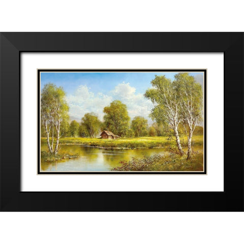 COTTAGE AT THE LAKE Black Modern Wood Framed Art Print with Double Matting by Glassl, Helmut