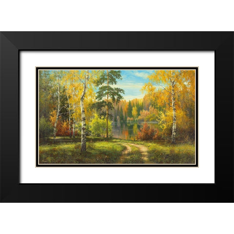 AUTUMN WAY Black Modern Wood Framed Art Print with Double Matting by Priscepa, Igor