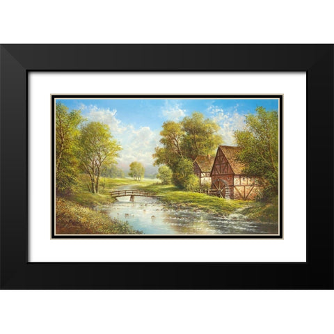MILL AT THE RIVER Black Modern Wood Framed Art Print with Double Matting by Glassl, Helmut