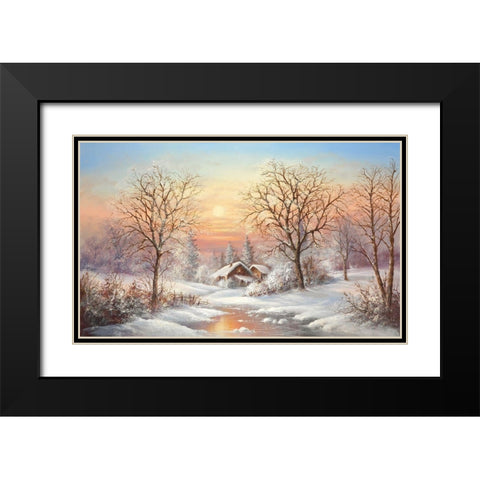 COSY WINTER Black Modern Wood Framed Art Print with Double Matting by Glassl, Helmut