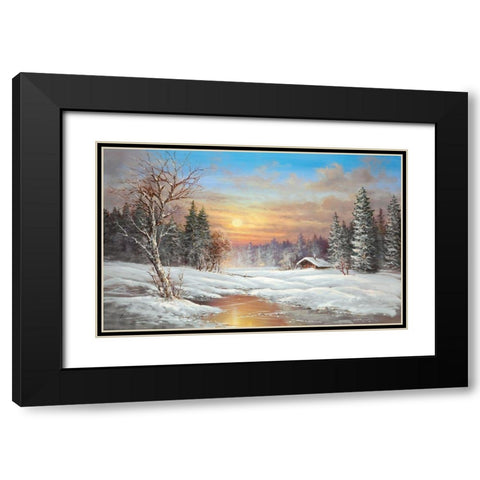 TUNDRA NIGHT Black Modern Wood Framed Art Print with Double Matting by Glassl, Helmut