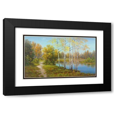 LIGHT IN THE FOREST Black Modern Wood Framed Art Print with Double Matting by Slava