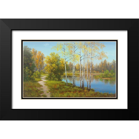 LIGHT IN THE FOREST Black Modern Wood Framed Art Print with Double Matting by Slava