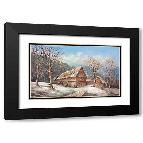 ROMANTIC MILL IN WINTER Black Modern Wood Framed Art Print with Double Matting by Glassl, Helmut