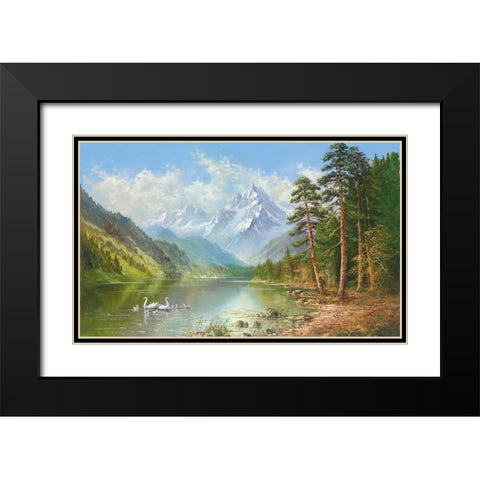 SWAN FAMILY IN SPRINGTIME Black Modern Wood Framed Art Print with Double Matting by Glassl, Helmut