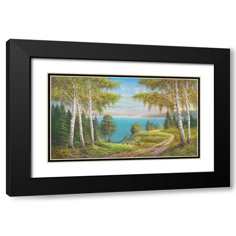 BIRCHES AT THE LAKE I Black Modern Wood Framed Art Print with Double Matting by Glassl, Helmut