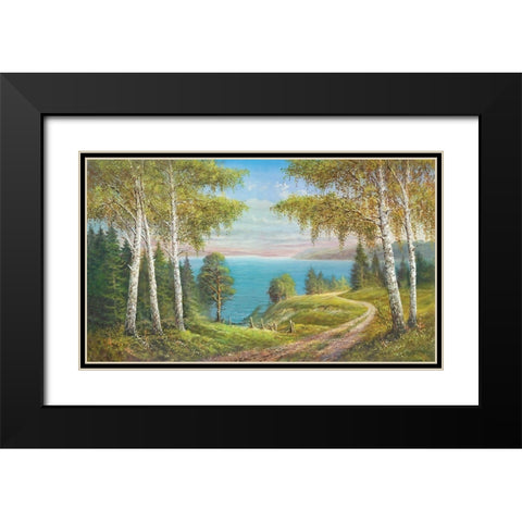 BIRCHES AT THE LAKE I Black Modern Wood Framed Art Print with Double Matting by Glassl, Helmut