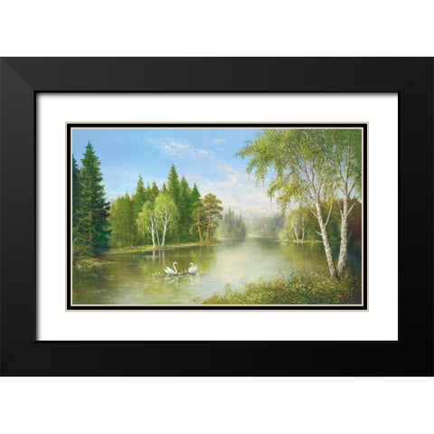 Beautiful Lake Black Modern Wood Framed Art Print with Double Matting by Glassl, Helmut