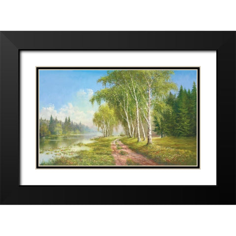 Path At The Lake Black Modern Wood Framed Art Print with Double Matting by Glassl, Helmut