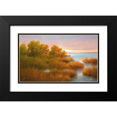 MISTY LAKE II Black Modern Wood Framed Art Print with Double Matting by Fasani
