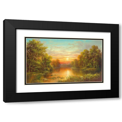 SUNSET Black Modern Wood Framed Art Print with Double Matting by Glassl, Helmut