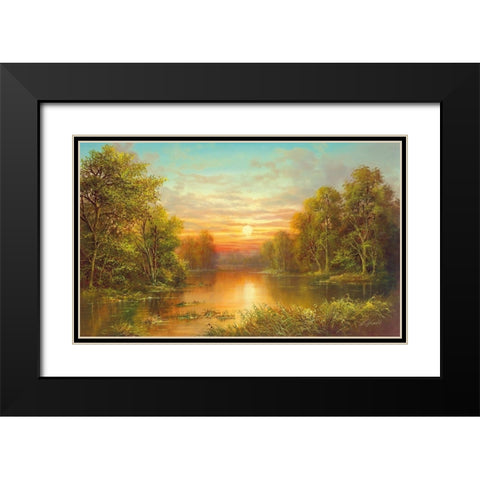 SUNSET Black Modern Wood Framed Art Print with Double Matting by Glassl, Helmut