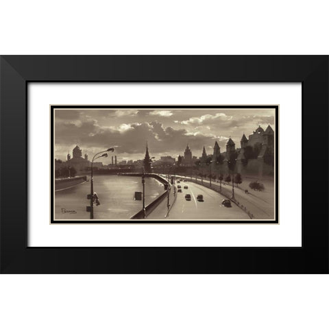 The Moscow Kremlin River Walk Black Modern Wood Framed Art Print with Double Matting by Ryazanov
