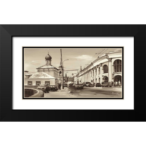 Warwarka Street Moscow Black Modern Wood Framed Art Print with Double Matting by Ryazanov