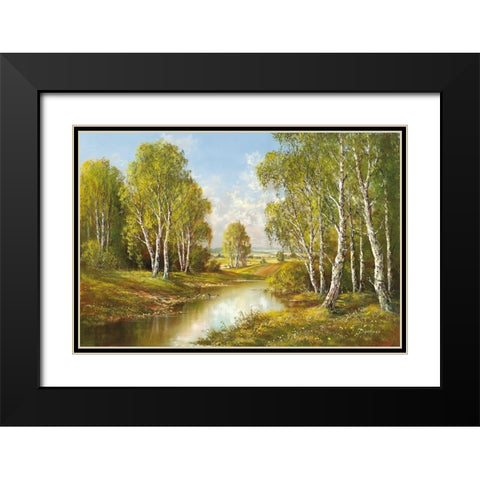 BIRCHES IN SPRINGTIME Black Modern Wood Framed Art Print with Double Matting by Buchner, H.