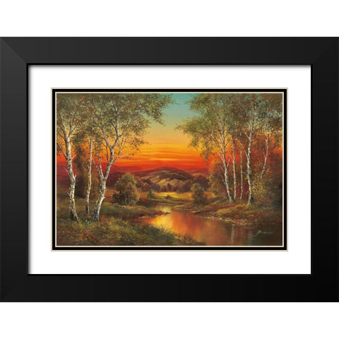 SUNSET IN MORAVIA Black Modern Wood Framed Art Print with Double Matting by Buchner, H.