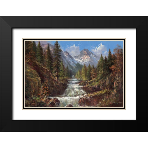 Waterfall In The Carpathians Black Modern Wood Framed Art Print with Double Matting by Glassl, Helmut
