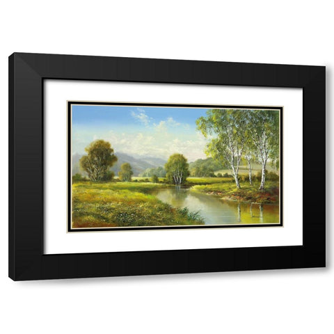 QUIET POND Black Modern Wood Framed Art Print with Double Matting by Buchner, H.