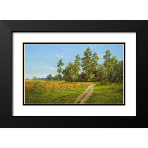 DOWN THE PATH Black Modern Wood Framed Art Print with Double Matting by Slava