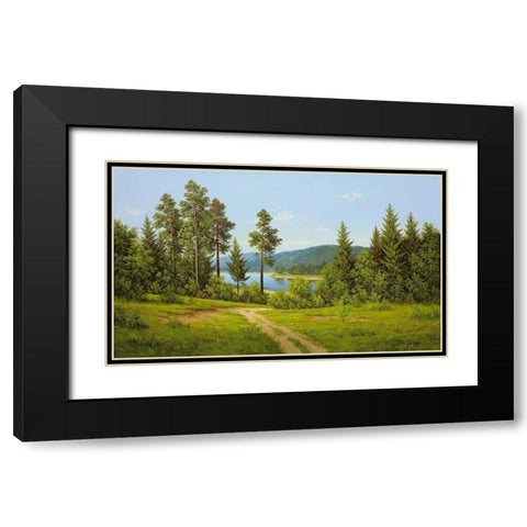 RIVER BEND Black Modern Wood Framed Art Print with Double Matting by Slava