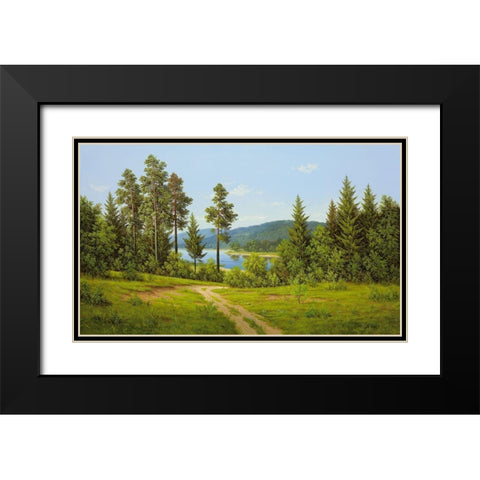 RIVER BEND Black Modern Wood Framed Art Print with Double Matting by Slava