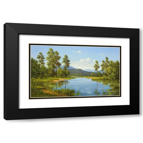 HIDDEN LAKE Black Modern Wood Framed Art Print with Double Matting by Slava