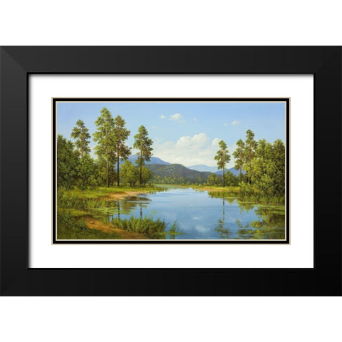HIDDEN LAKE Black Modern Wood Framed Art Print with Double Matting by Slava