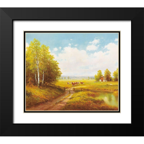 COWS AT PASTURE Black Modern Wood Framed Art Print with Double Matting by Weber, Max