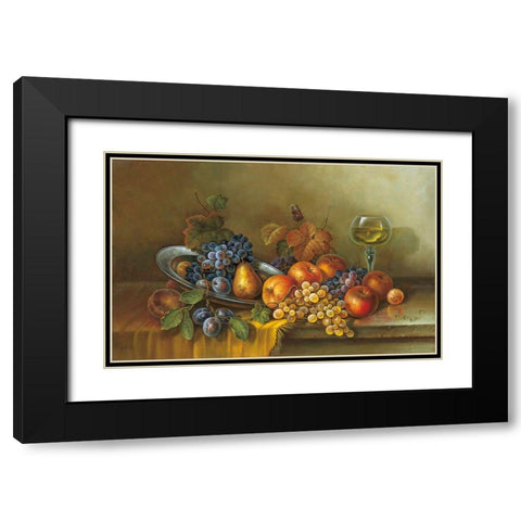 FRUITS AND A GLASS OF WINE Black Modern Wood Framed Art Print with Double Matting by Pila
