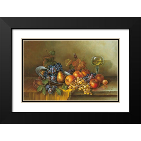 FRUITS AND A GLASS OF WINE Black Modern Wood Framed Art Print with Double Matting by Pila