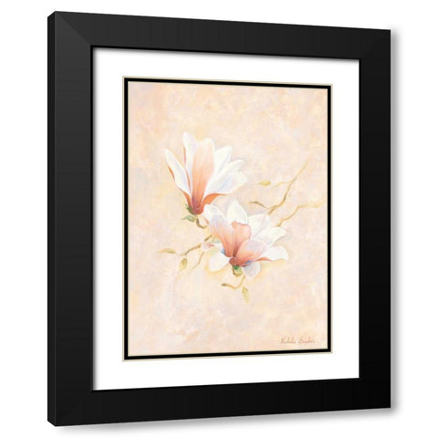 Pink magnolia 2-3 Black Modern Wood Framed Art Print with Double Matting by Boucher, Nathalie