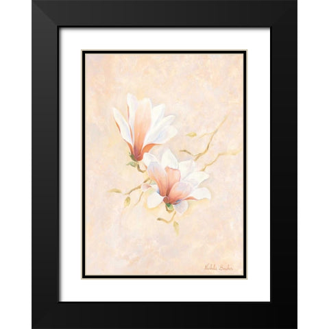 Pink magnolia 2-3 Black Modern Wood Framed Art Print with Double Matting by Boucher, Nathalie