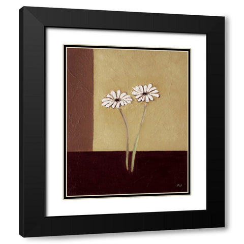Daisies on brown Black Modern Wood Framed Art Print with Double Matting by Hedy