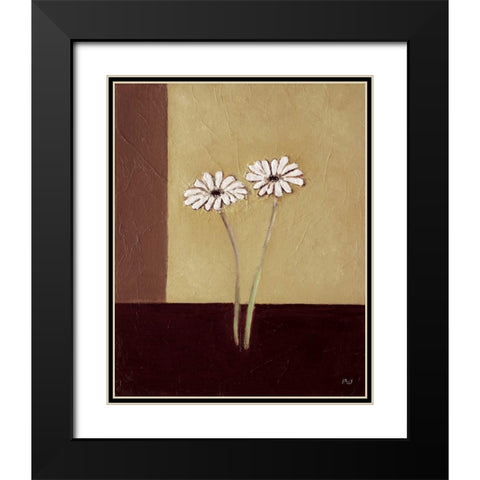 Daisies on brown Black Modern Wood Framed Art Print with Double Matting by Hedy