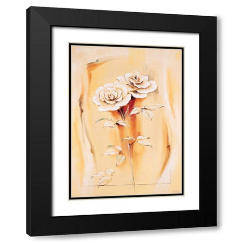 Two roses Black Modern Wood Framed Art Print with Double Matting by Renee