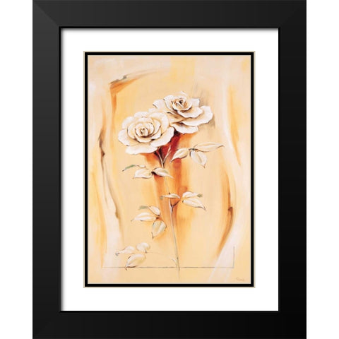 Two roses Black Modern Wood Framed Art Print with Double Matting by Renee