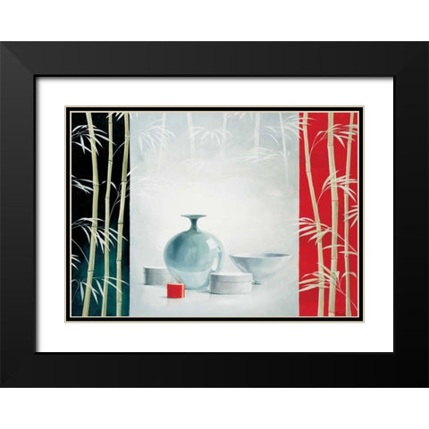 Bamboo and bowls II Black Modern Wood Framed Art Print with Double Matting by Renee