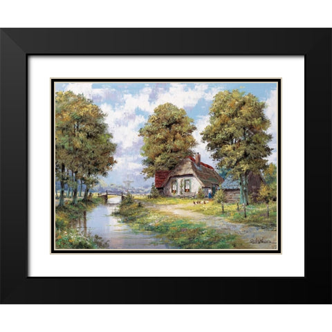 Farmhouse near river Black Modern Wood Framed Art Print with Double Matting by Withaar, Reint