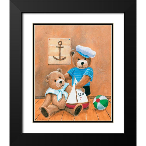 Navy bears Black Modern Wood Framed Art Print with Double Matting by Jasper