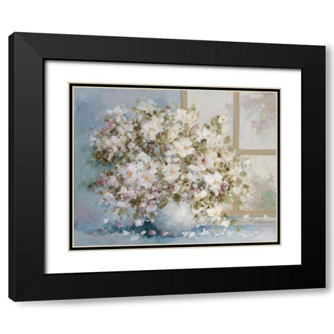 White flowers in vase Black Modern Wood Framed Art Print with Double Matting by van de Poel, Theo