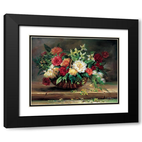 Flowers in basket Black Modern Wood Framed Art Print with Double Matting by Stevens, Jo