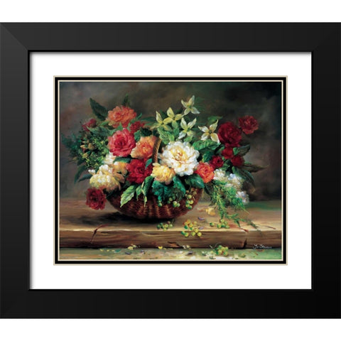 Flowers in basket Black Modern Wood Framed Art Print with Double Matting by Stevens, Jo