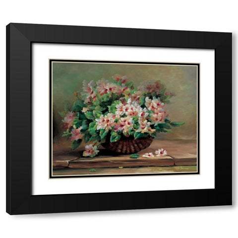 Pink flowers in basket Black Modern Wood Framed Art Print with Double Matting by Stevens, Jo