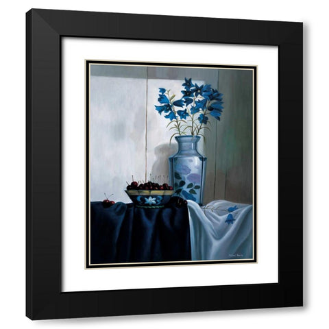 Stillife in blue with cherries Black Modern Wood Framed Art Print with Double Matting by Harris, Michael
