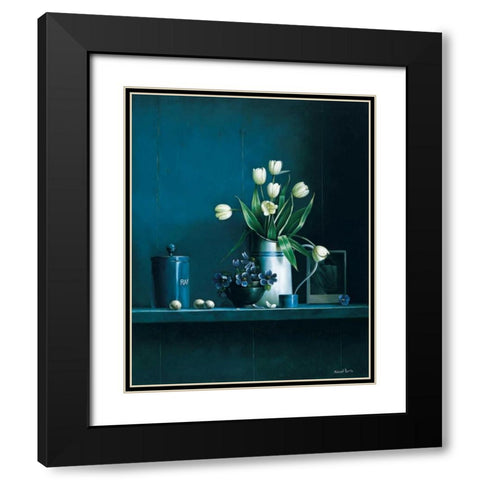 Stillife in blue with tulips Black Modern Wood Framed Art Print with Double Matting by Harris, Michael