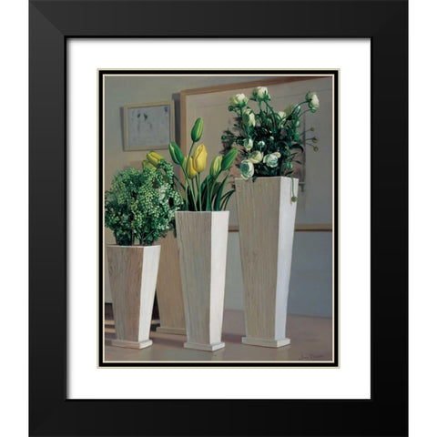 Stillife with white vases Black Modern Wood Framed Art Print with Double Matting by Demmick, James